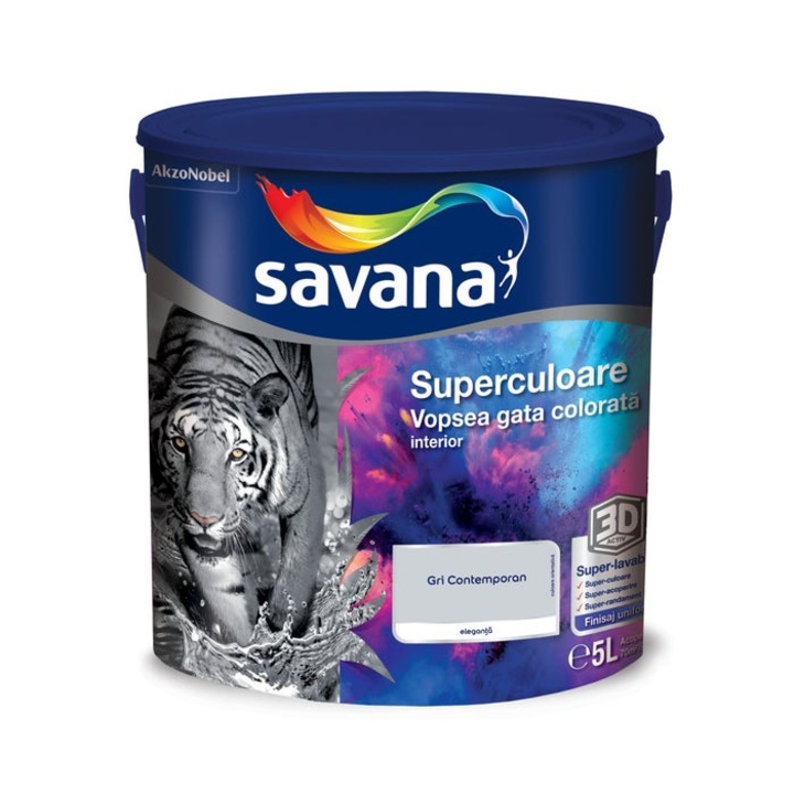 Vopsea gata colorata interior Savana Superculoare, gri contemporan - eleganta, 5 L