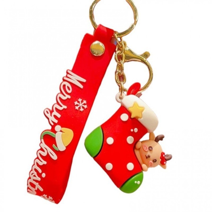 Breloc cu prindere, ECARLA, design sarbatori, 4,7x3cm, 11x2cm, multicolor