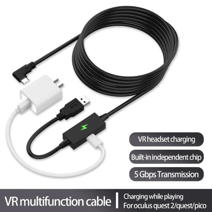 VR csatlakozókábel 16 láb, Hrusitoo, USB 3.0, Quest 2/PICO4/Neo3 tartozékokhoz, fekete