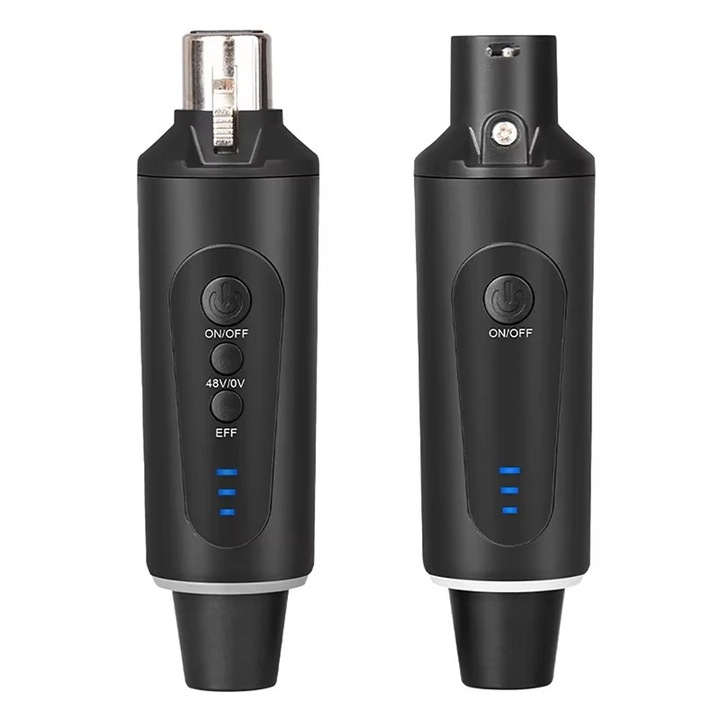 Vezeték nélküli mikrofon átalakító, Hrusitoo, XLR rendszer adóval és vevővel, átviteli távolság 50-150m, fekete, 114x35mm