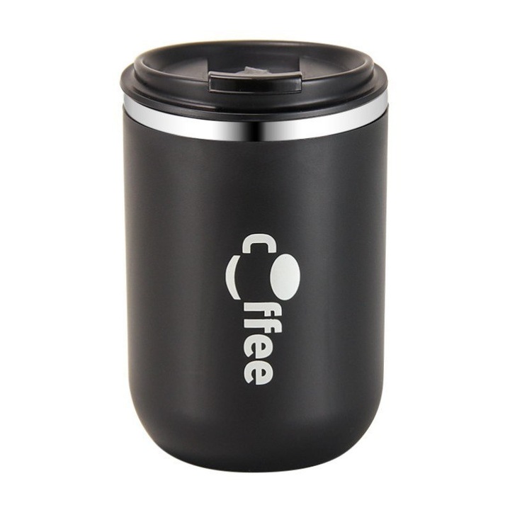 Cana termica, ECARLA, Inox / Plastic, 500 ml, 13.5 x 8 cm, Negru