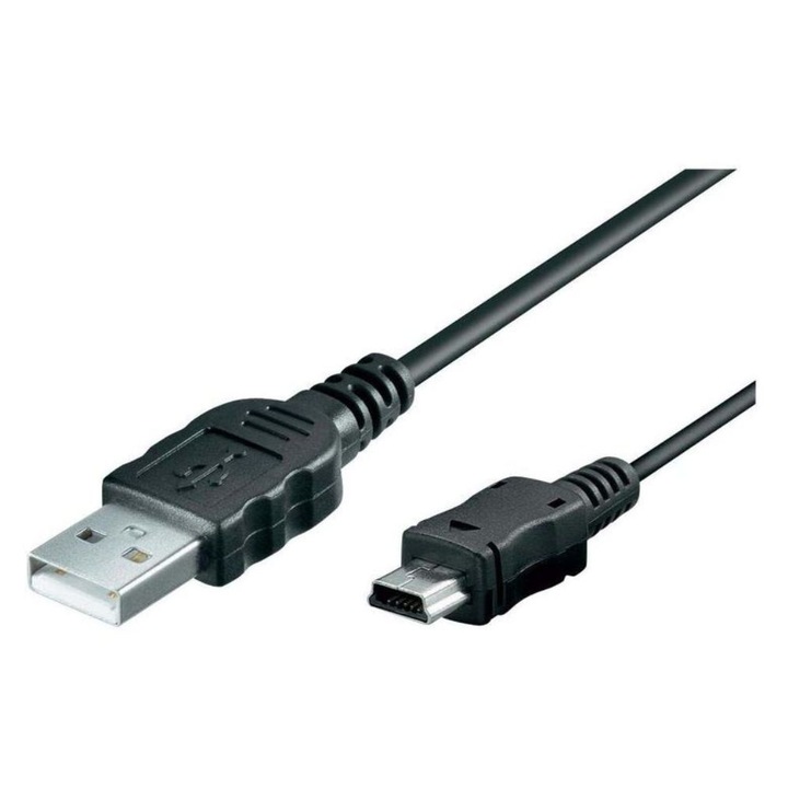 Кабел за данни, тънък, зареждане/пренос на данни, USB-Mini USB, 5 пина, 60 см, черен