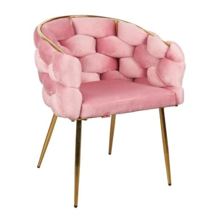 Scaun Living Tapitat KJC15, 67 x 60 x 80 cm, culoare roz