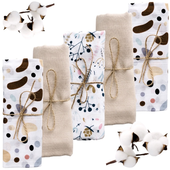 Set 5 Museline Moi Pentru Regurgitari, Bumbac Premium, 39x39cm, Prietenoase Cu Pielea Delicata, Multifunctionalitate, Absorbtie Incredibila, Model OCEAN BEACH