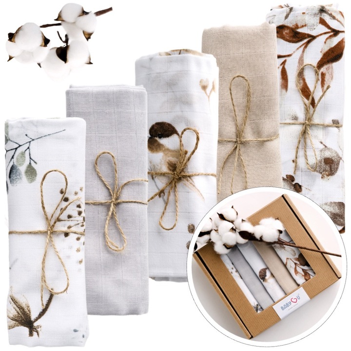 Set 5 Museline Moi Pentru Regurgitari, Bumbac Premium, 39x39cm, Ambalate Intr-o Cutie Cadou, Prietenoase Cu Pielea Delicata, Multifunctionalitate, Absorbtie Incredibila, Model COUNTRY DAY