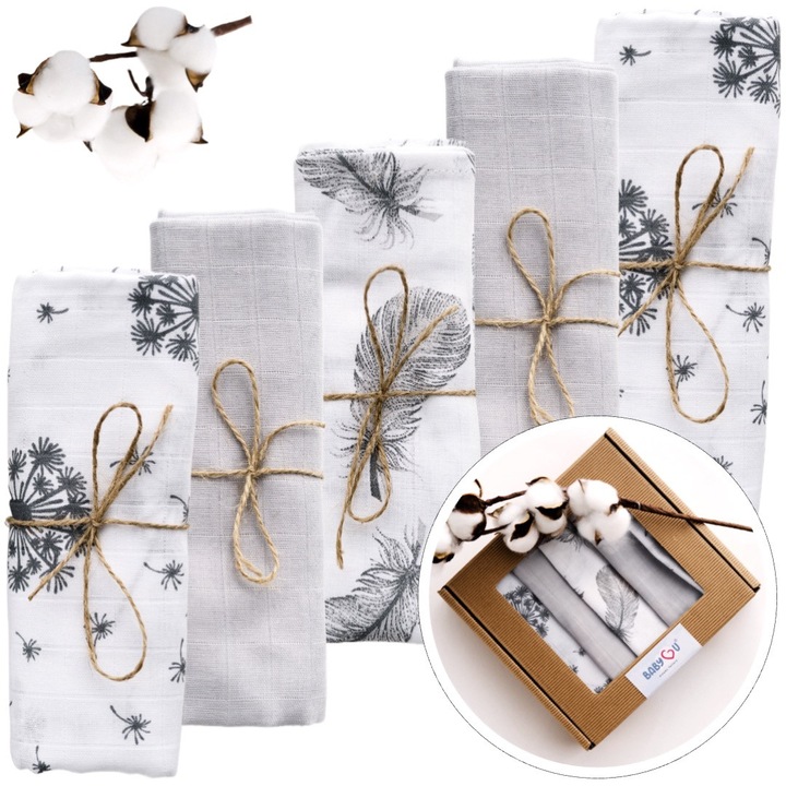 Set 5 Museline Moi Pentru Regurgitari, Bumbac Premium, 39x39cm, Ambalate Intr-o Cutie Cadou, Prietenoase Cu Pielea Delicata, Multifunctionalitate, Absorbtie Incredibila, Model ASHY CHICK