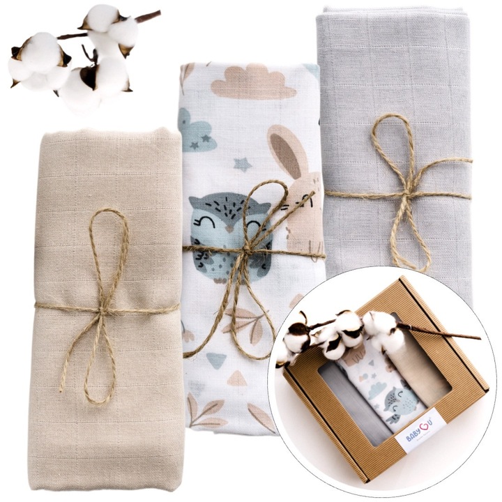 Комплект от 3 Муселинови Пелени, Премиум Памук, 80x70см, Опаковани в Подаръчна Кутия, Мултифункционалност, Невероятна Абсорбция, Модел PASTEL LOVE