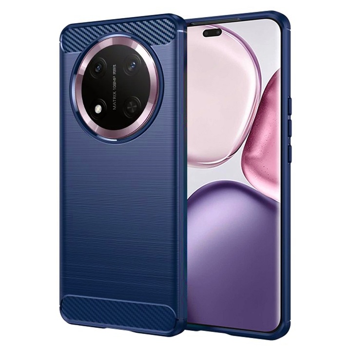 Устойчив на въглерод калъф Optim Solution за Honor Magic7 Lite / X9c, Silicon TPU по-добра защита, дизайн на влакна, оптимизация против удар, дълготраен калъф, син