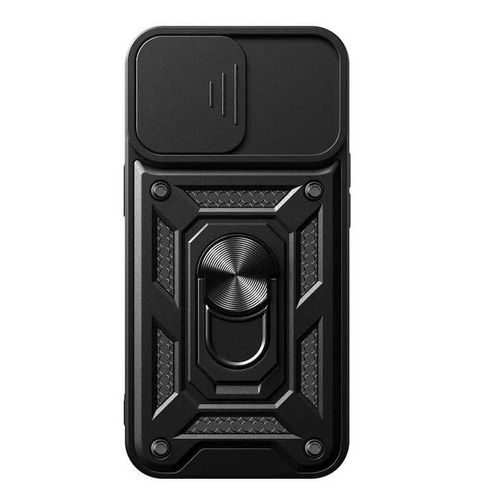 Husa telefon, Slide Camera Lens Cover, 360 Rotating Kickstand Ring, suport montare magnetica, neagra, pentru iPhone 16 Plus 5G