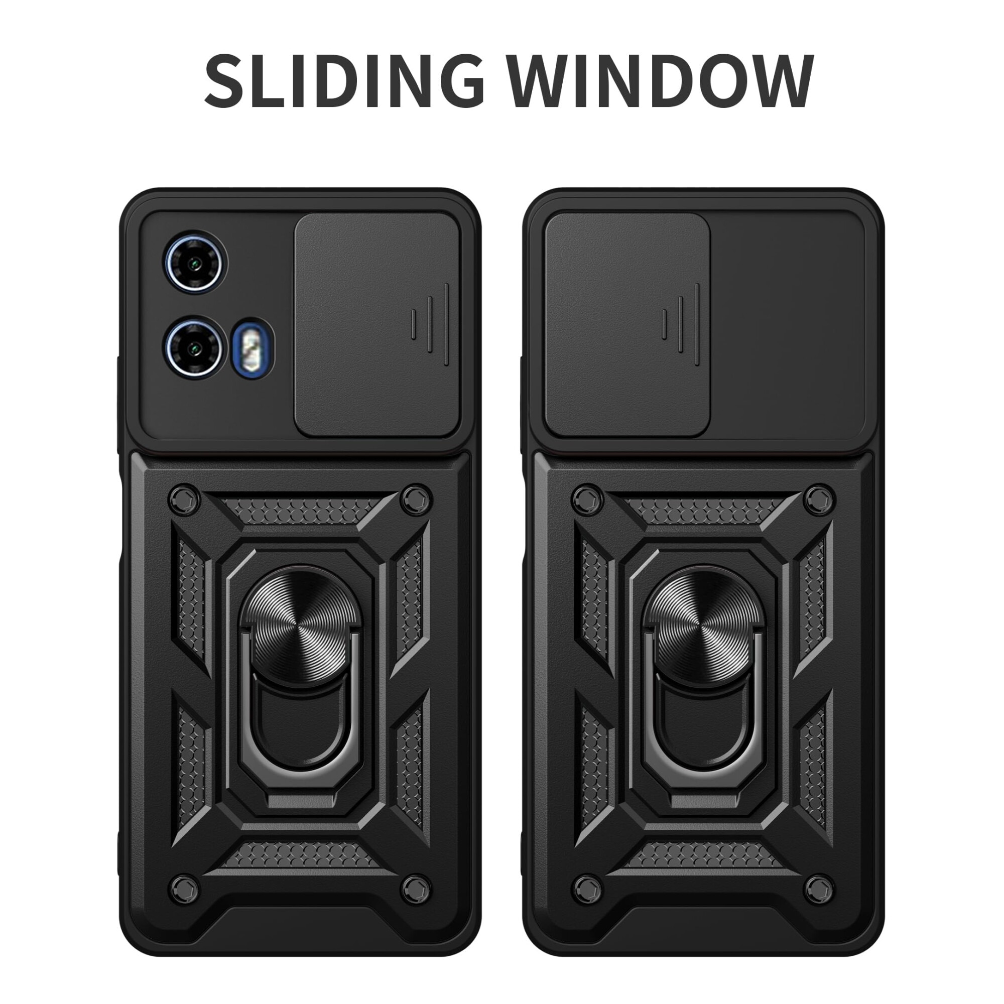 Husa telefon, Slide Camera Lens Cover, 360 Rotating Kickstand Ring, suport montare magnetica, neagra, pentru Motorola Moto G34 5G