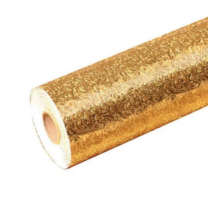 Folie de aluminiu autoadeziva aurie, protectie bucatarie, 60 x 300 cm, TopBazar