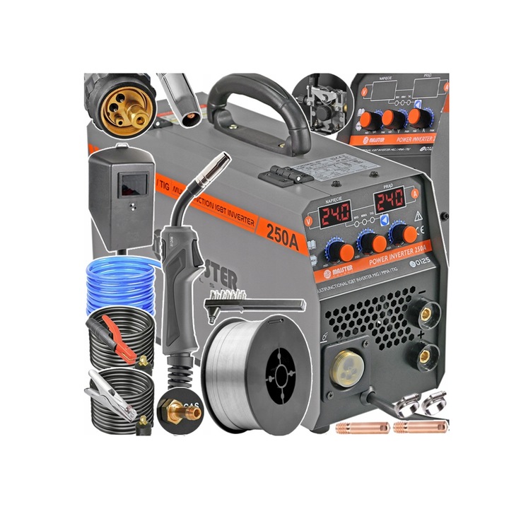 Aparat de sudura tip invertor semiautomat, MIGOMAT MIG MAG MMA IGBT, 250 A, 4.3 kVA, Majster Polska MP0125