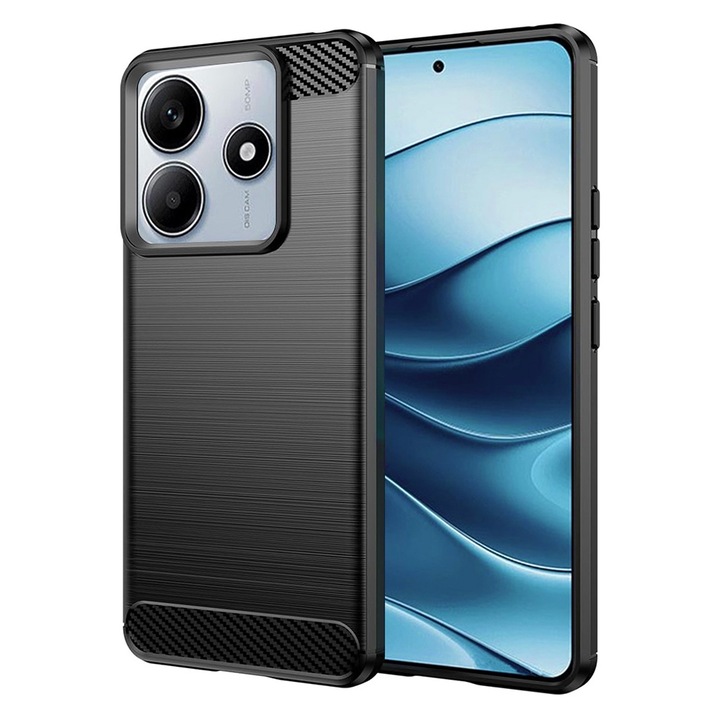 Устойчив на въглерод калъф за Xiaomi Redmi Note 14 5G, ОПТИМАЛНО РЕШЕНИЕ, Силиконов TPU по-добра защита, дизайн на влакна, оптимизация против удар, дълготраен калъф, черен