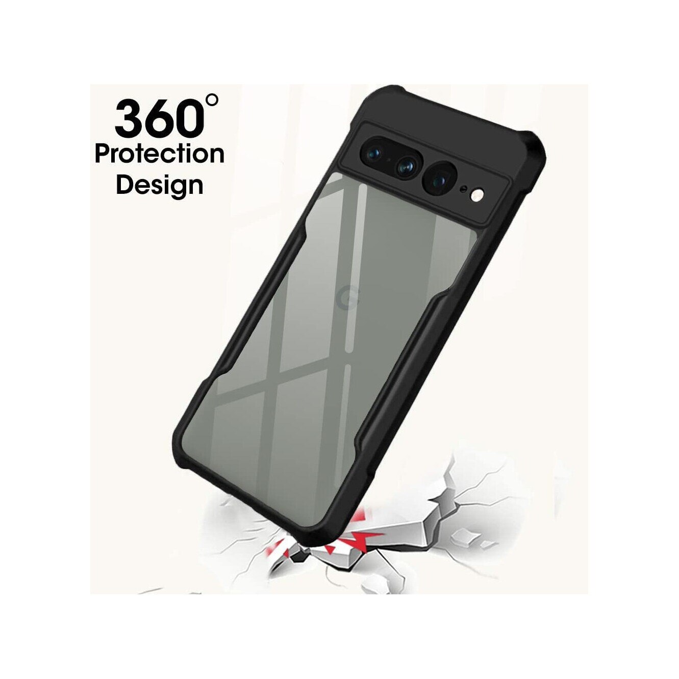 Husa telefon, pentru Google Pixel 7 Pro 5G Bumper ultra subtire usor, moale TPU, acrilic transparent capac spate， Clear Black