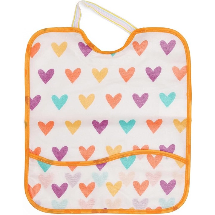 TI-TIN, Pachet 2 bavete impermeabile din tricot din bumbac cu buzunar, Bavete cu inchidere din cauciuc pentru bebelusi de la 6 la 18 luni, Bavete de masa, 32X28c