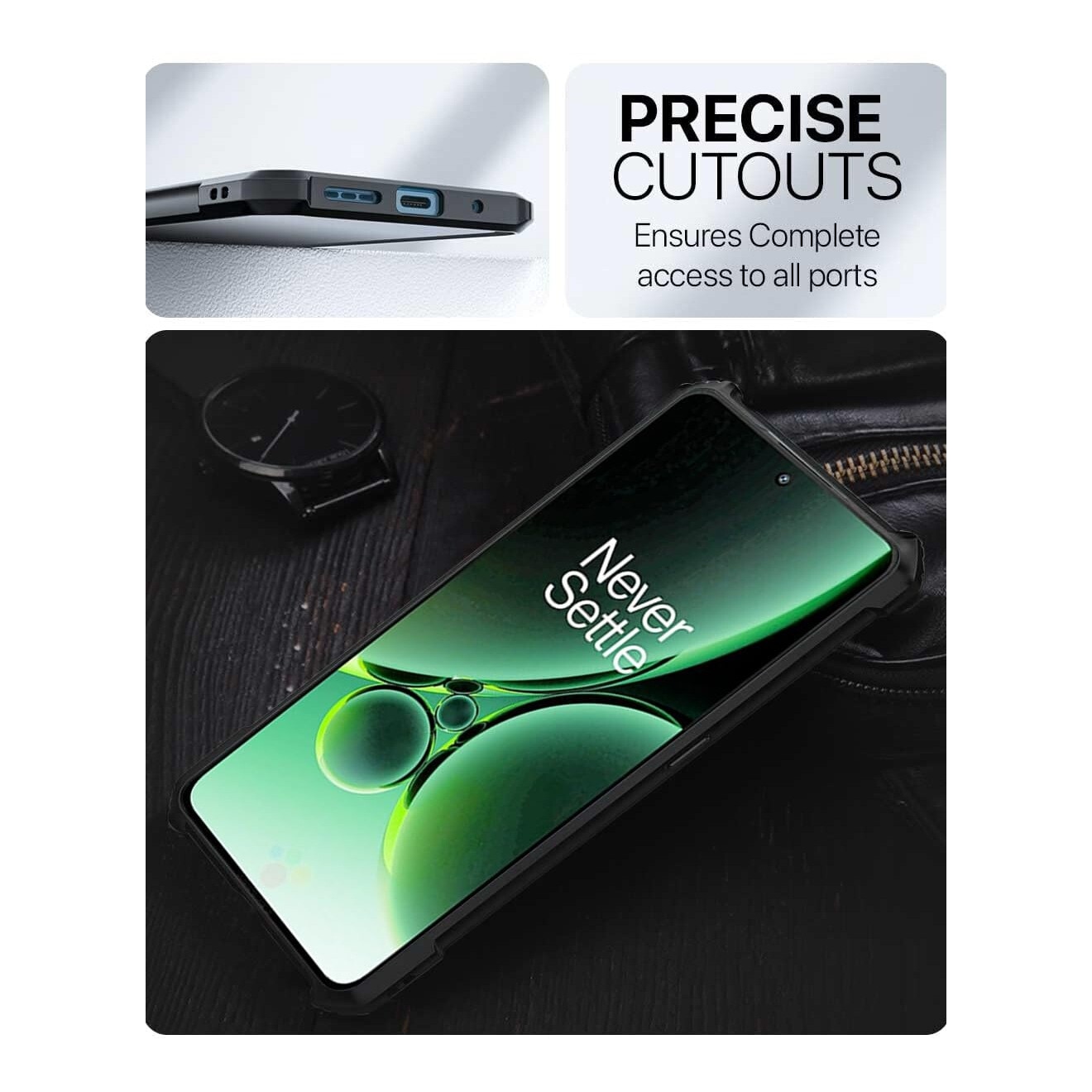 Husa telefon, pentru OnePlus Nord 3 5G Bumper ultra subtire usor, moale TPU, acrilic transparent capac spate， Clear Black