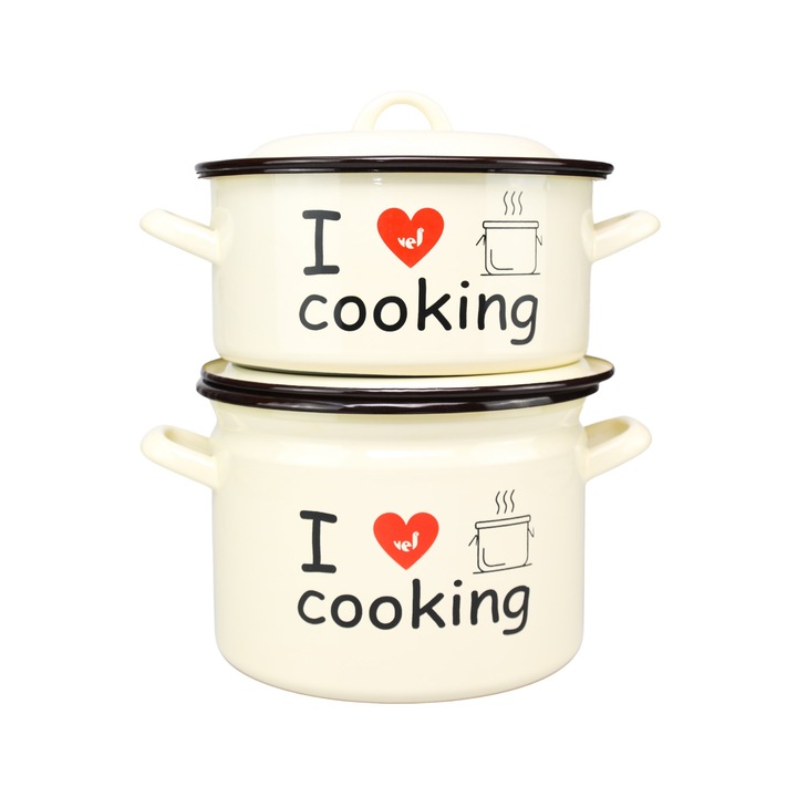 Oala + Cratita Cooking Email Cu Capac Crem 18 cm Set 4 piese D