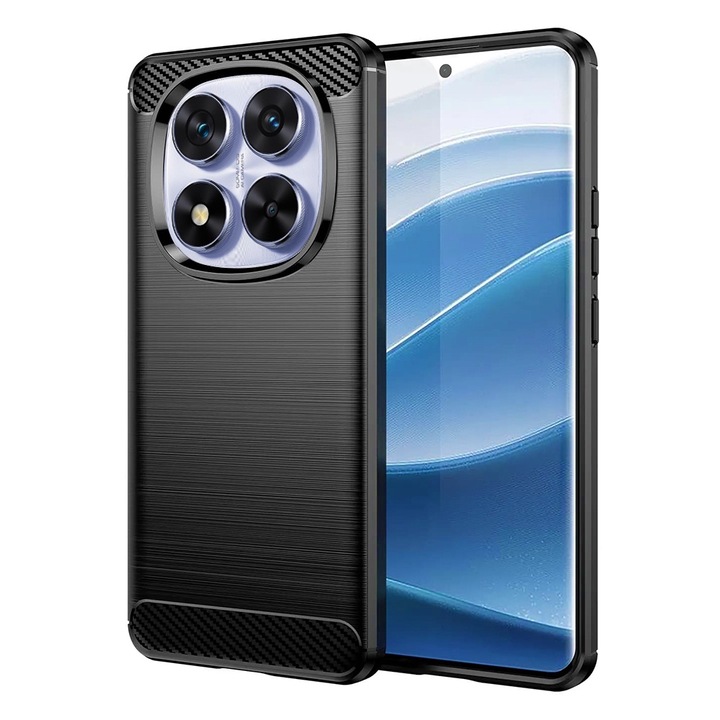 Устойчив на въглерод калъф за Xiaomi Redmi Note 14 Pro / Poco X7, OPTIM SOLUTION, силиконова TPU по-добра защита, дизайн на влакна, оптимизация против удар, дълготраен калъф, черен