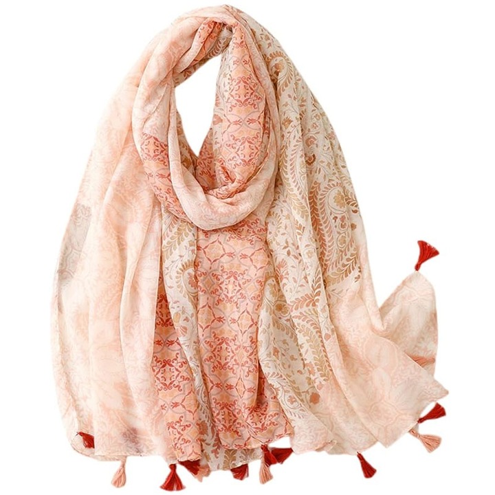 Esarfa dama, RASK, tip sal franjurate, 180x90 cm, Roz