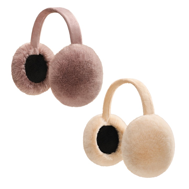Női téli fülvédő, meleg és szélálló, barna/bézs