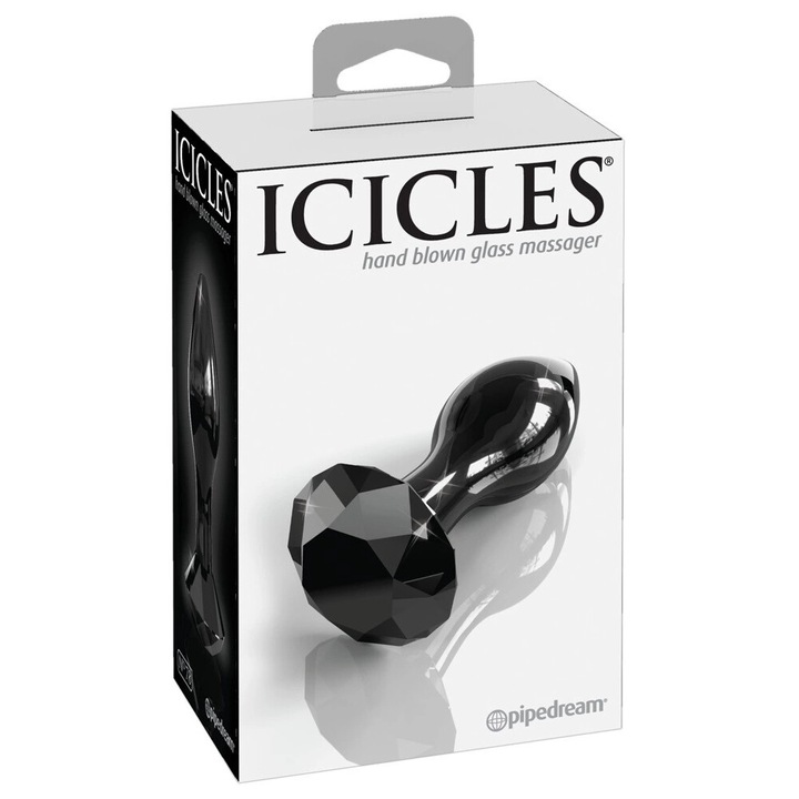 Plug anal din sticla Icicles, forma conica, 9x3cm, negru