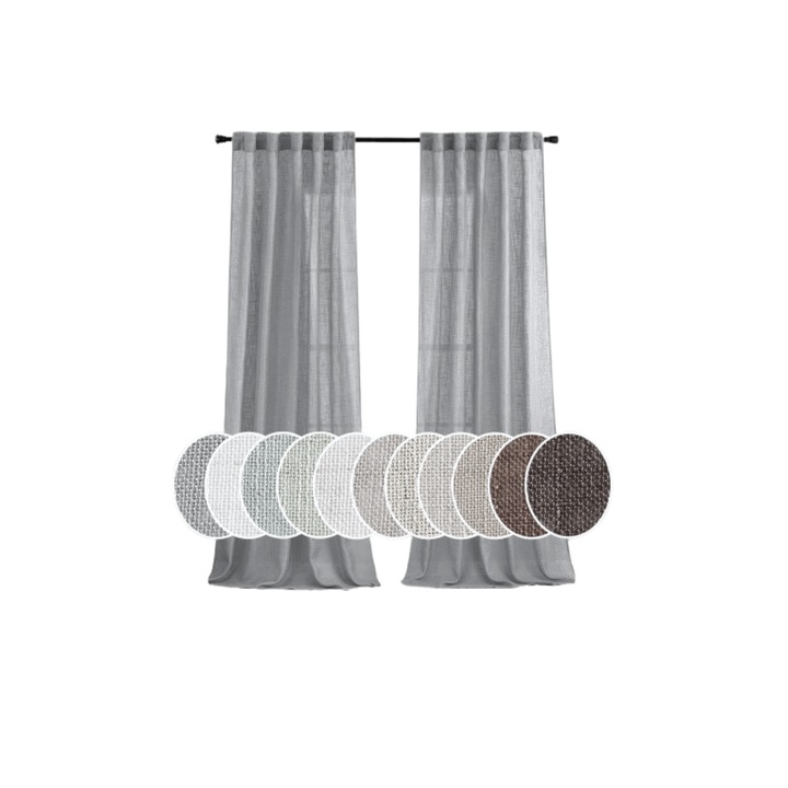 Комплект 2 пердета с панделка, MIULEE, Прозрачни, Визия на лен, перфектни за прозорци и врати Спалня, хол, 140 x 225 см, Тъмно сиви