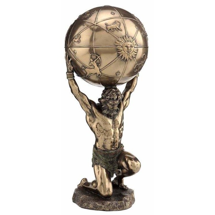 Statueta Atlas, polirasina acoperita cu bronz, 14x13.5x32.5 cm
