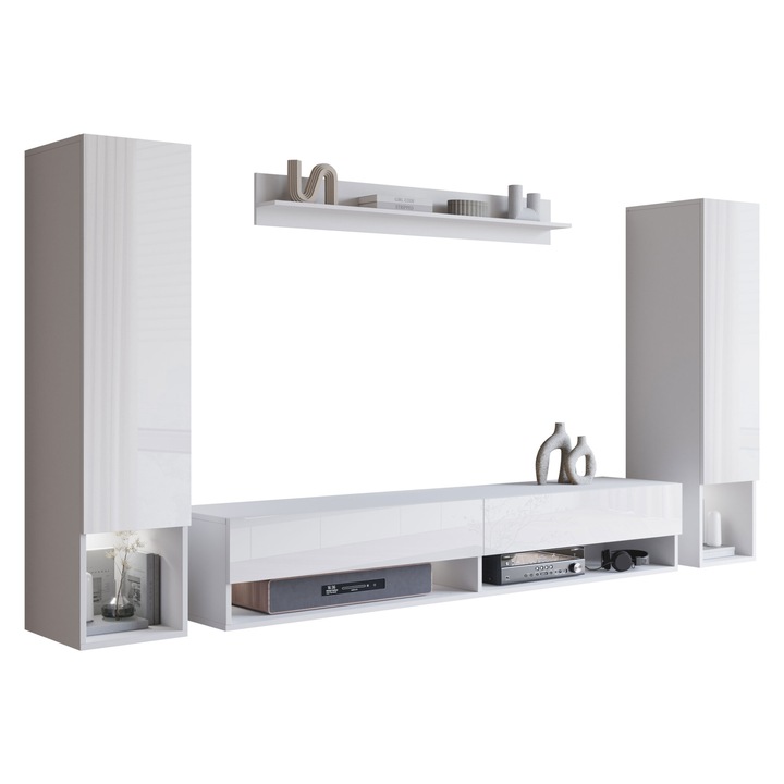 Set living camera de zi Wikez II cu LED, MIRJAN24, alb / alb lucios