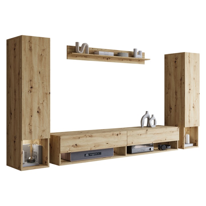 Set living camera de zi Wikez II cu LED, MIRJAN24, stejar artisan