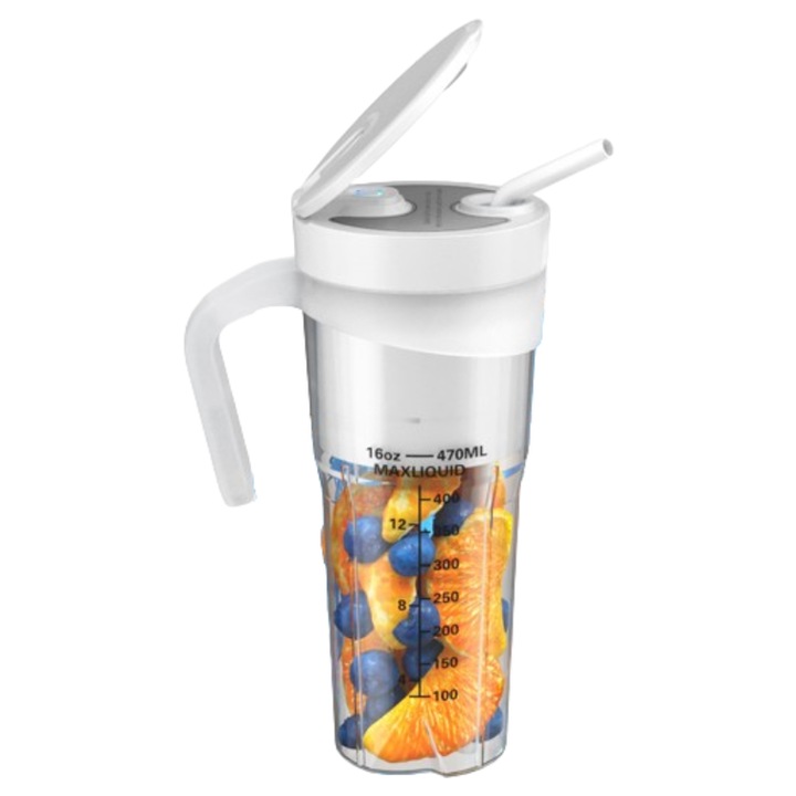 Blender portabil, multifunctional, Electric, 150W, 470ml, alb