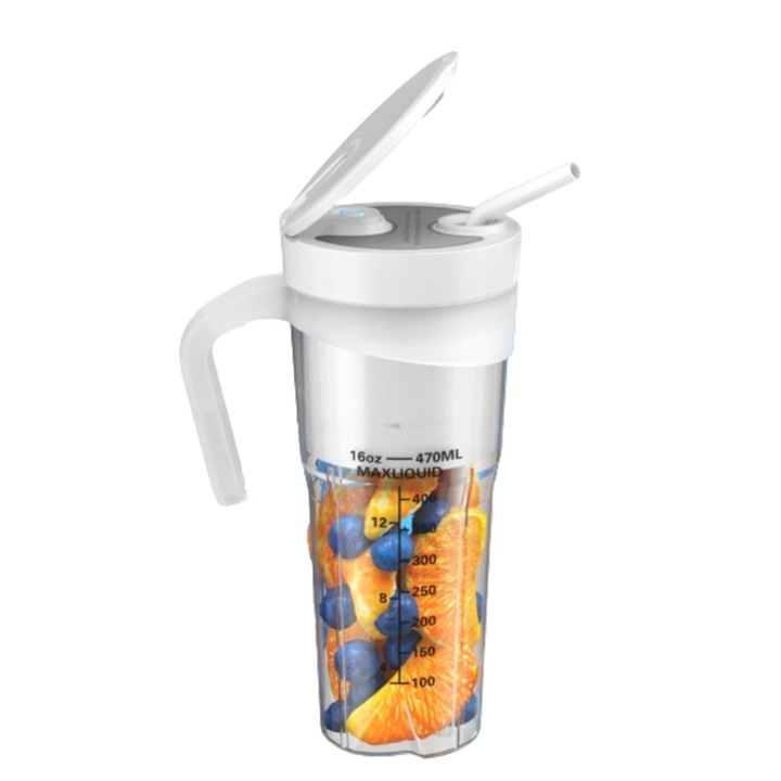 Преносим блендер, мултифункционален, електрически, 150W, 470 мл, бял