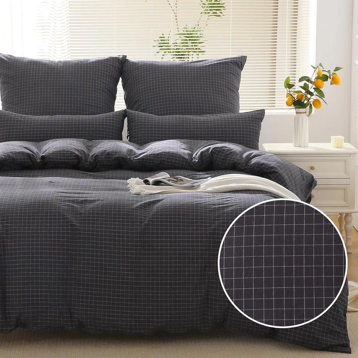 SOULFUL ágyneműhuzat szett, 100% mosott pamut, tartalmaz 1x paplanhuzatot 135x200 cm és 1x párnahuzatot 80x80 cm, kockás minta, szürke