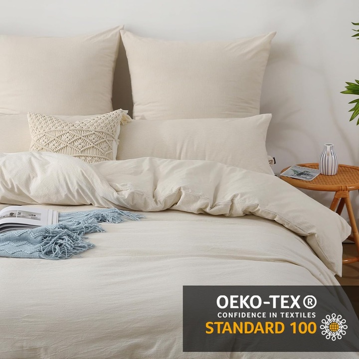 SOULFUL ágyneműhuzat-garnitúra, pamut, cipzárral, Oeko-Tex tanúsítvánnyal, 135x200 cm és párnahuzat 80 x 80 cm, bézs csíkokkal