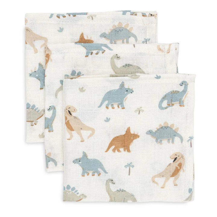 Set 3 museline din bumbac tip batista, Roarsome, Jollein, 31x31 cm, OEKO-TEX