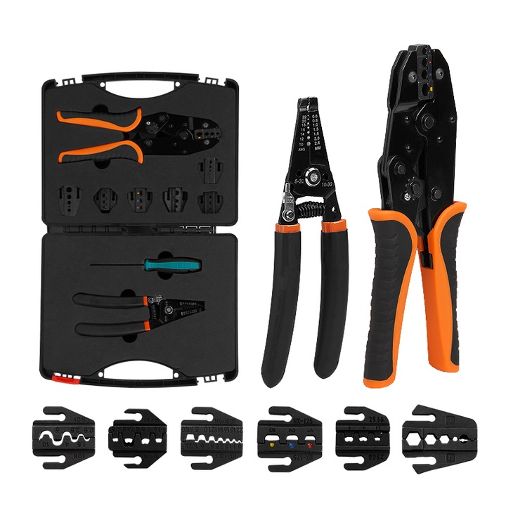 Set de unelte de crimpare 9 PCS, 6 capete interschimbabile, culori multiple, cutie de depozitare