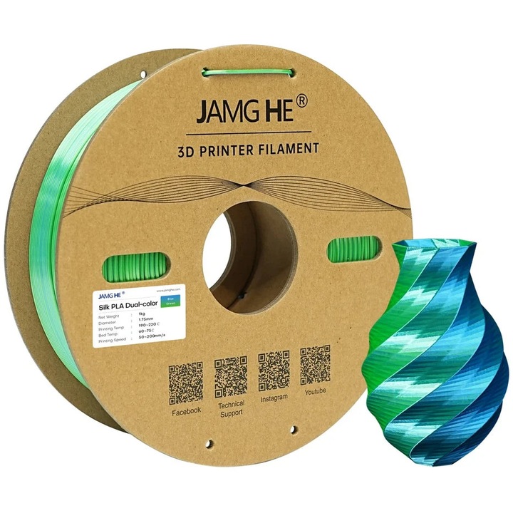 Filament Jamg He PLA Silk Dual color Blue Green( albastru verde)1 kg 1.75 mm