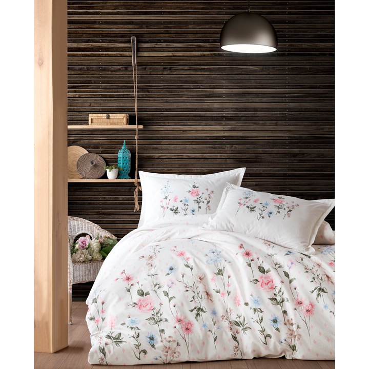 Set de lenjerie de pat din bumbac 100%, cu doua fete de perna, pentru pat dublu, Palitra