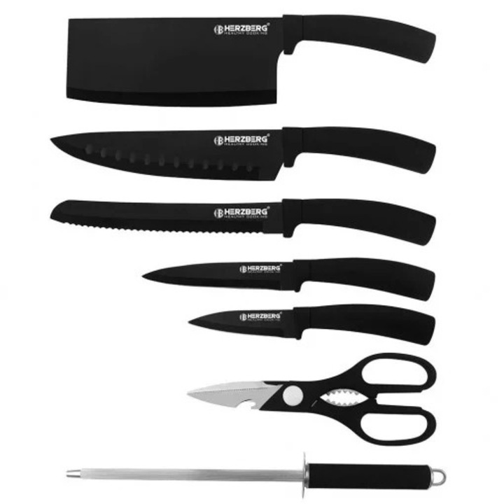 Set cutite, 8 bucati Herzberg HG- MSN8BLK