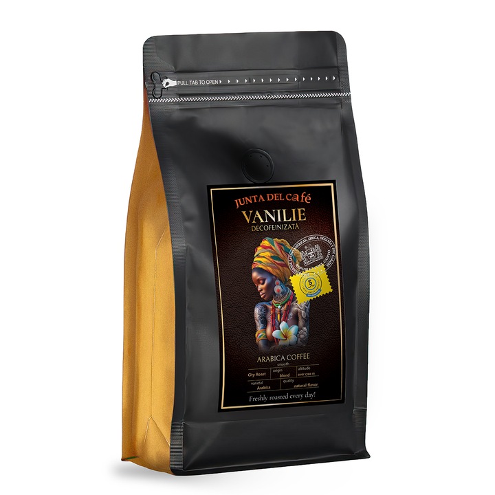 Cafea Proaspat Prajita, 250 gr, Decofeinizata cu aroma naturala de vanilie, 100% Arabica, boabe