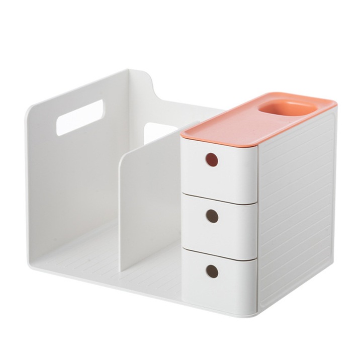 Поставка за офис предмети, офис органайзер, дизайн на отделение, бяло-оранжево, 19x21x29 см