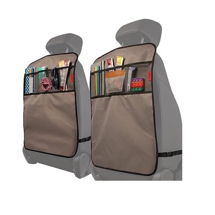 Set de 2 organizatoare pentru scaunul auto, Lusso Gear, nailon, gri, 48 x 63.5 cm