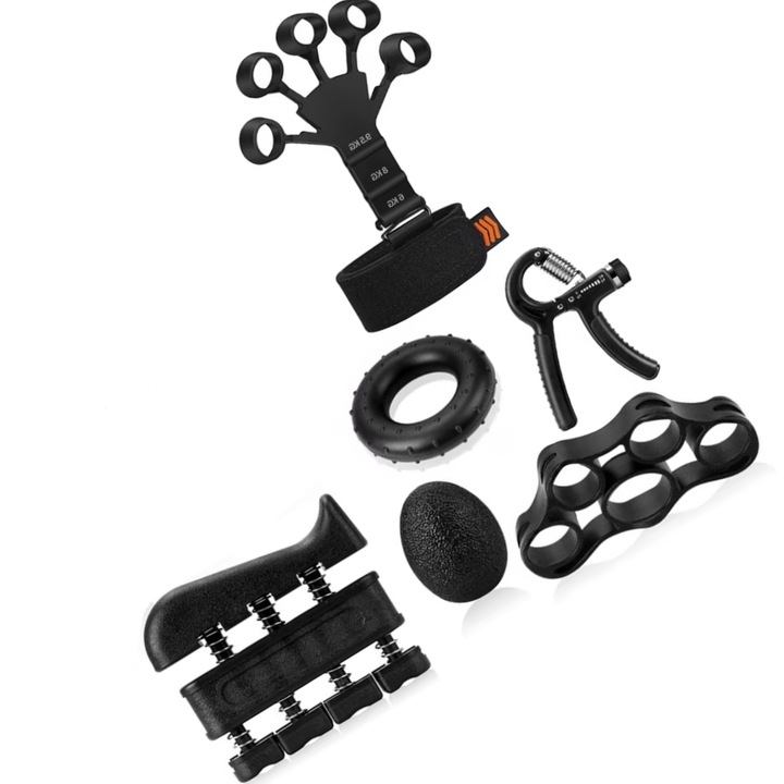 Set 6 Flexoare pentru Exercitii Antebrat, exercitii de mana pentru barbati si femei, antrenament de forta, intinzator de degete, inele de prindere, minge de decompresie, eliberare de stres, durabil, negru