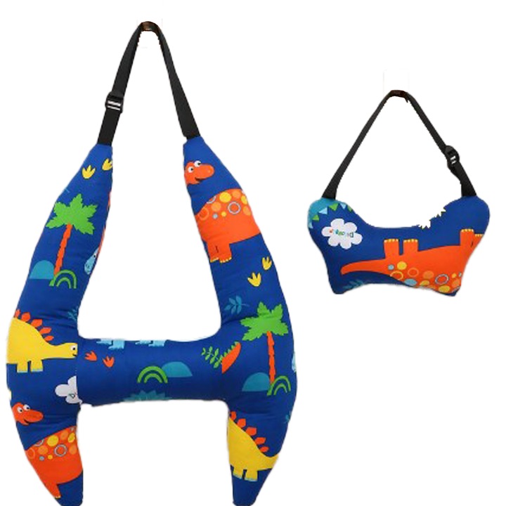 Детска възглавница за пътуване с кола, опора за тялото и главата, приставка за предпазен колан, универсална, модел на динозавър