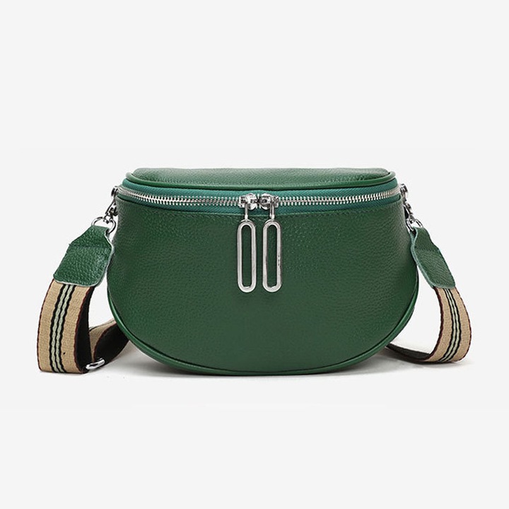 Geanta Crossbody dama, Ronyes, Piele naturala, verde, 26x9x16cm