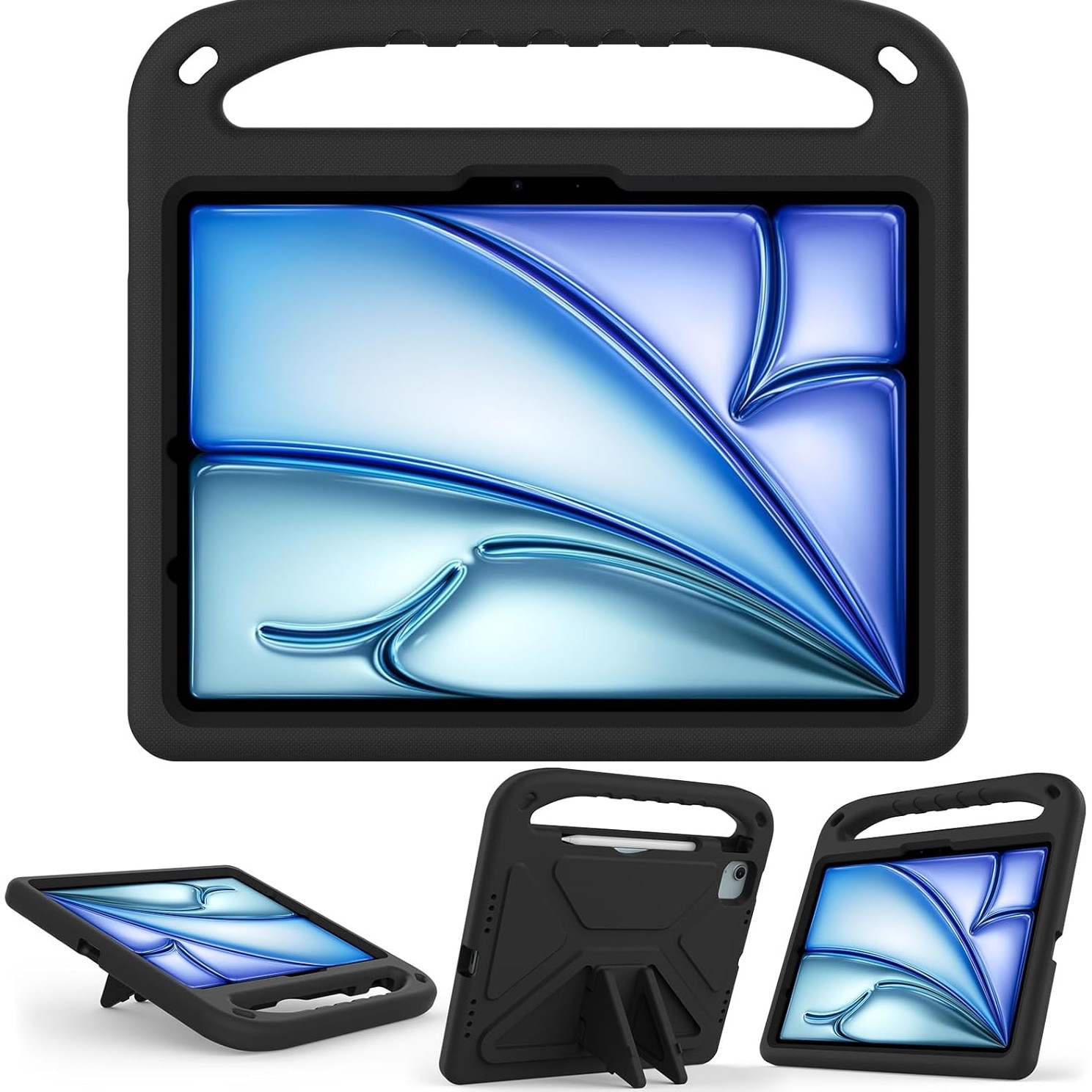Potrivit pentru iPad Air 13 inch/iPad Pro 13 inch 2024 M4/, capac iPad Pro 12.9 tableta, maner de protectie usor EVA prietenos cu amortizarea socurilor, suport incorporat, suport pentru creioane (negru)