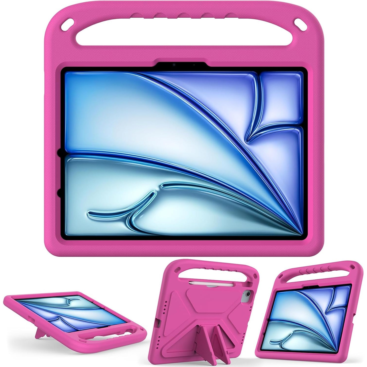 Potrivit pentru iPad Air 13 inch/iPad Pro 13 inch 2024 M4/, capac iPad Pro 12.9 tableta, maner de protectie usor EVA prietenos cu amortizarea socurilor, suport incorporat, suport pentru creioane (Roz)