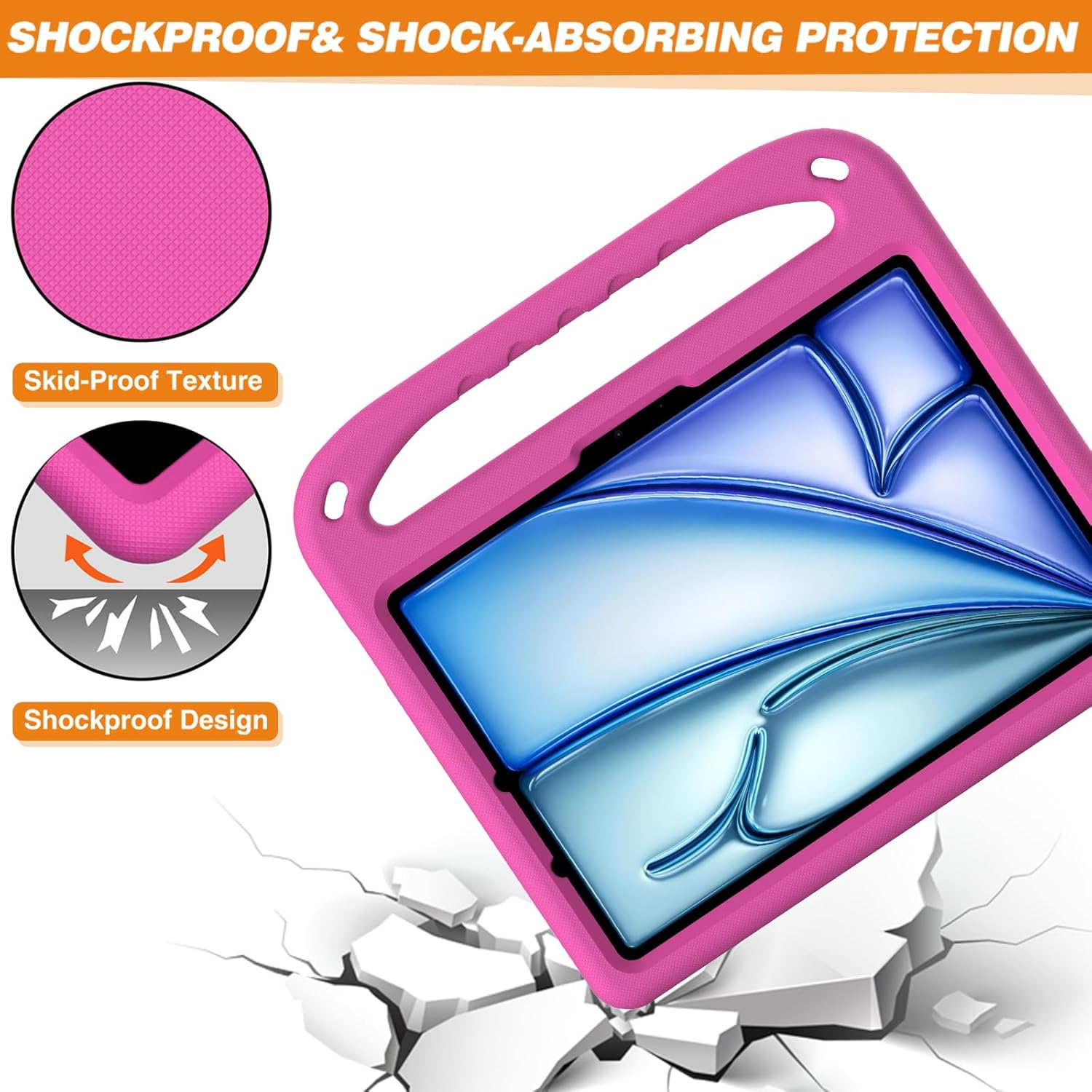 Potrivit pentru iPad Air 13 inch/iPad Pro 13 inch 2024 M4/, capac iPad Pro 12.9 tableta, maner de protectie usor EVA prietenos cu amortizarea socurilor, suport incorporat, suport pentru creioane (Roz)