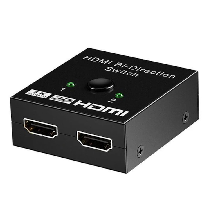 Kétirányú HDMI-elosztó, 2x1 / 1x2, Full HD 1080p, 4K UHD, 60 Hz, 3D, fekete