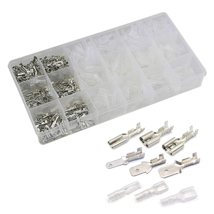 Conectori de cablu, AGGER, set 480 bucati, 2,8mm/4,8mm/6,3mm, argintiu
