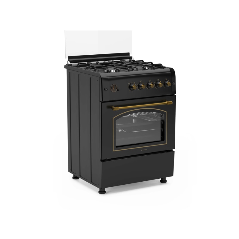 Aragaz rustic 4 arzatoare gaz, Cuptor pe gaz, 60x60cm, Studio Casa SIERRA VIVA, Rotisor, Grill gaz, Ventilatie Turbo, gratare fonta, culoare antracit